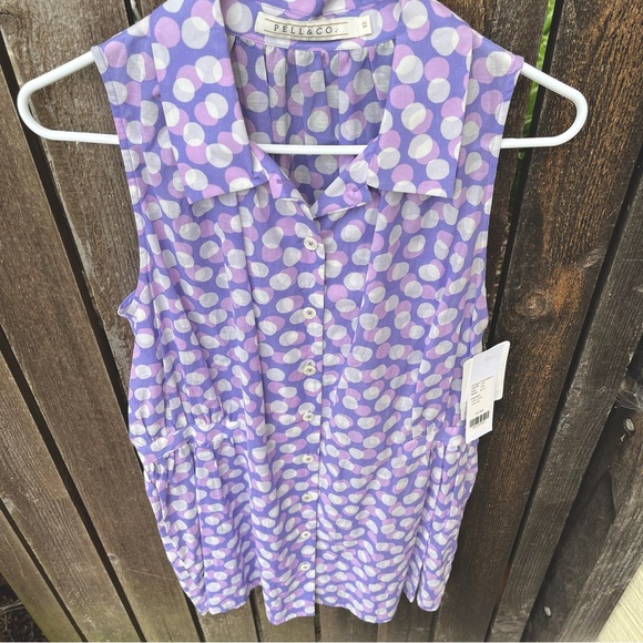 Pell & Co Purple & White Polka Dot Sleeveless Button Down Tunic Top NWT Sz 12 - Picture 7 of 14
